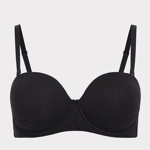 Torrid NWOT 38D Microfiber Lace Push Up Multiway Strapless Bra Black